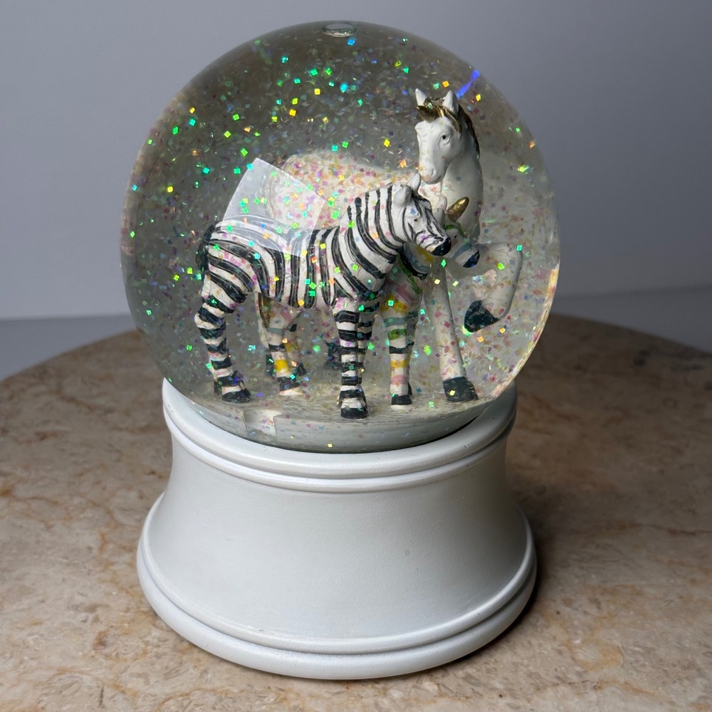 Z Gallerie Snow Globe Unicorn Zebra Family Light Up Confetti Glitter Kid Nursery